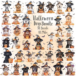 Halloween Dog Watercolor Clipart – 41 PNG Art Bundle (Digital Download)