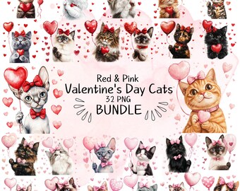 Valentine's Day Cat PNG Bundle, Coquette Cat Clipart (Digital Download)