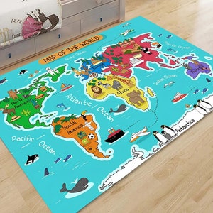 Kinder Weltkarte Teppich, Kinderzimmer Dekor,Lernteppich,Kinderzimmer Dekor,Kinder Spielzimmer Dekor