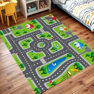 City Road-speelkleed voor kinderkamer | Interactief tapijt vloermat autobaan | Speelkamerdecoratie met kleurrijke stadsplattegrond voor kinderkamer