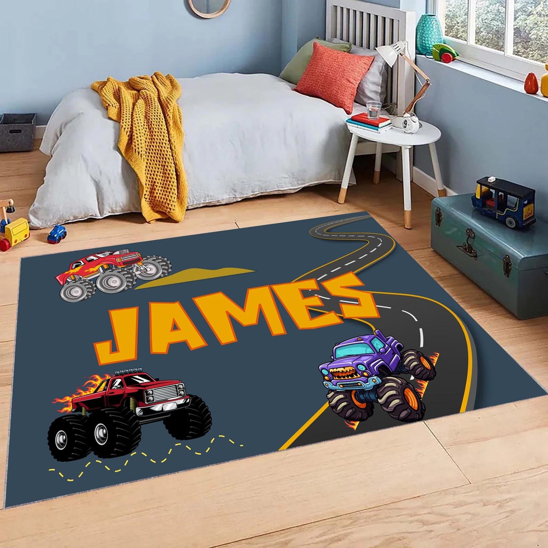 Monster Jam Rug Personalized Monster Truck Rug, Custom Name Racing Play Mat - Etsy
