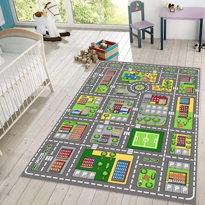 Großer Stadtplan Spielteppich für Kinderzimmer | Bunte Town Road Track Bodenmatte | Interaktiver Spielzeugauto Teppich für Kinderzimmer Kleinkind Spielzimmer Dekor