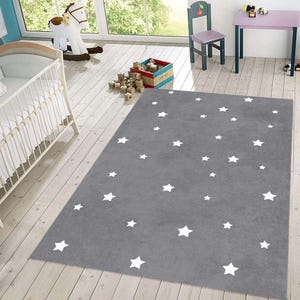Gray Star Nursery Rug for Baby Room | Minimalist Kids Floor Mat Carpet | Soft Star Pattern Decor for Playroom Toddler Bedroom Gift Idea