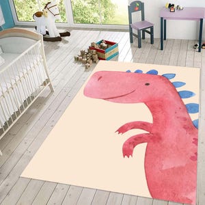 Cute Pink Dinosaur Rug for Kids Room or Nursery with Fun Prehistoric Animal Design Soft Non Slip Carpet for Baby and Toddler Bedroom