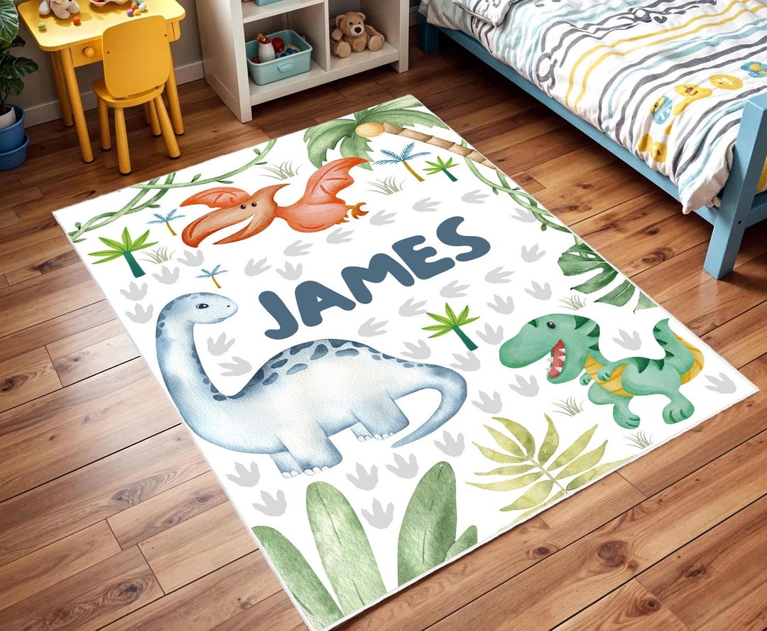 Personalized Dinosaur Rug, Dinosaur Birthday Gift, Nursery Play Mat ...