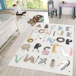 Alfombra de animales con letras del alfabeto para habitación infantil, con criaturas adorables, suave y educativa, ideal para la guardería de bebés y niños pequeños.