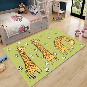 Cute Giraffe Kids Rug, Cartoon Animal Nursery Carpet, Soft Playroom Mat, Safari Theme Children&#39;s Room Decor, Non Slip Baby Floor Rug