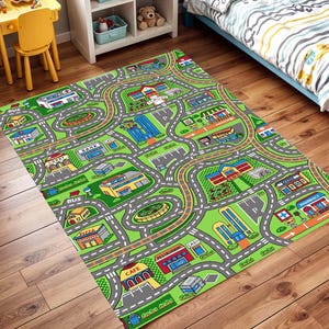 Stadtplan Straßen Spielteppich für Kinderzimmer | Bunter Auto Track Aktivitätsteppich | Interaktive Stadt Bodenmatte für Kinderzimmer Kleinkind Spielzimmer Dekor