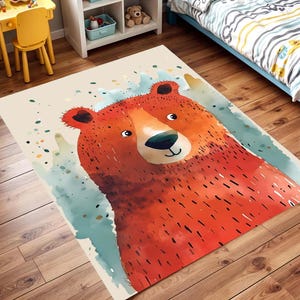 Nursery Bear Rug, Nursery, Watercolor Carpet, High Quality Rug, Modern Rug, Bear Forest Rug, Neutral Baby Room Decor, Watercolor Woodland
