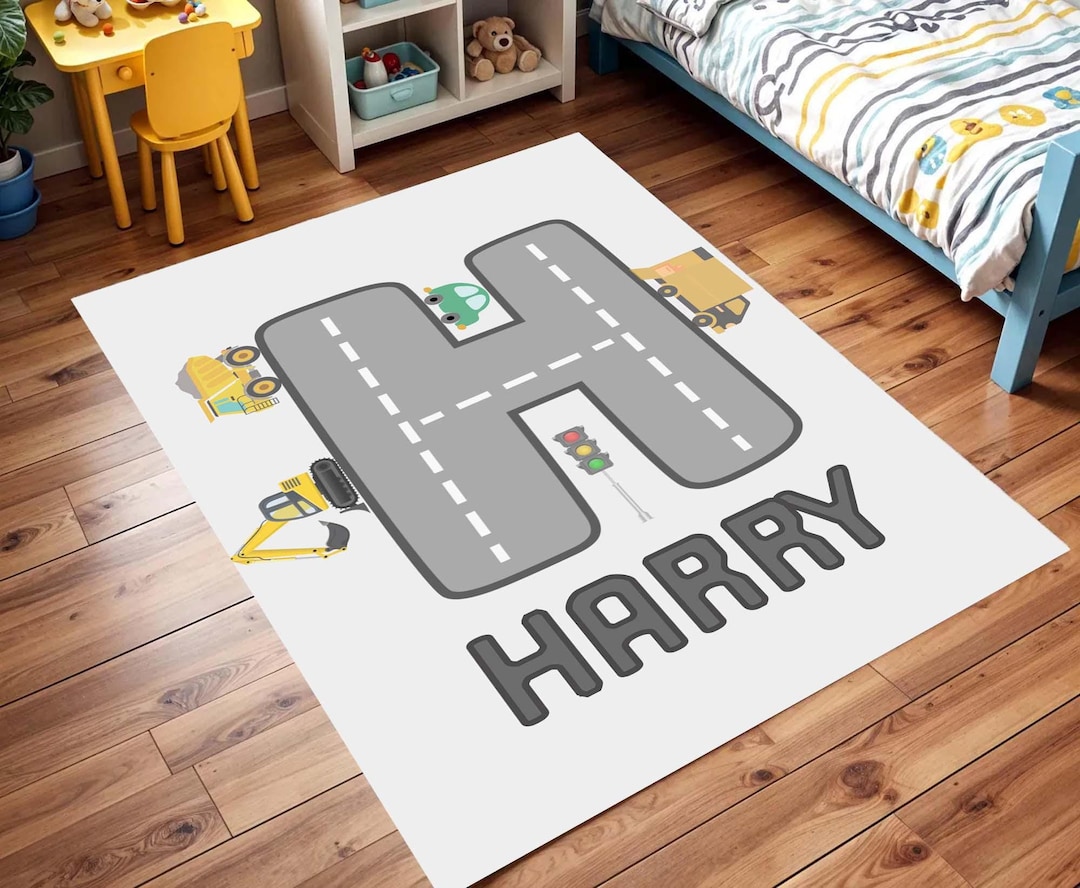 Transportation Rug Personalized Construction Road Kids Rug, Custom Name Car Play Mat ...