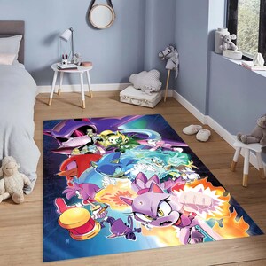Colorful Cartoon Rug for Kids Room Gamer Decor Anime Style Action Carpet for Boys Girls Bedroom Playroom Fun Character Floor Mat Gift