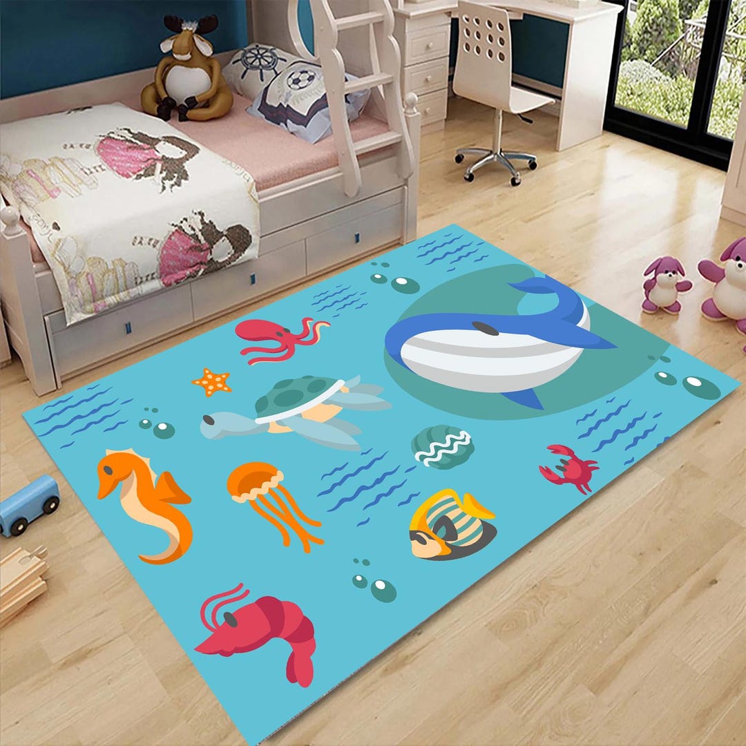 Ocean Theme Kids Rug, Marine Life Nursery Playroom Mat - Etsy
