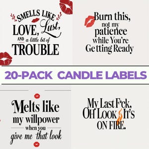 20 Funny Love Candle Labels, Printable Sarcastic Candle Label Bundle for Couples & Lovers,Digital Download