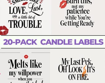 20 Etiquetas Divertidas para Velas de Amor, Pacote de Etiquetas Sarcásticas para Velas para Casais e Namorados, Download Digital