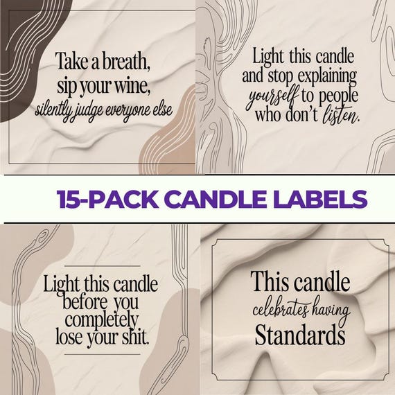 15 Mental Health Candle Labels PNG| Burnout, Self Care & Relaxation Quotes | Mindfulness, Inner Peace Rest Printable | Digital Download