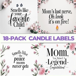 18 lustige Kerzenetiketten | Png Etiketten Designs | Geschenkidee zum Muttertag | Druckbare PNGs