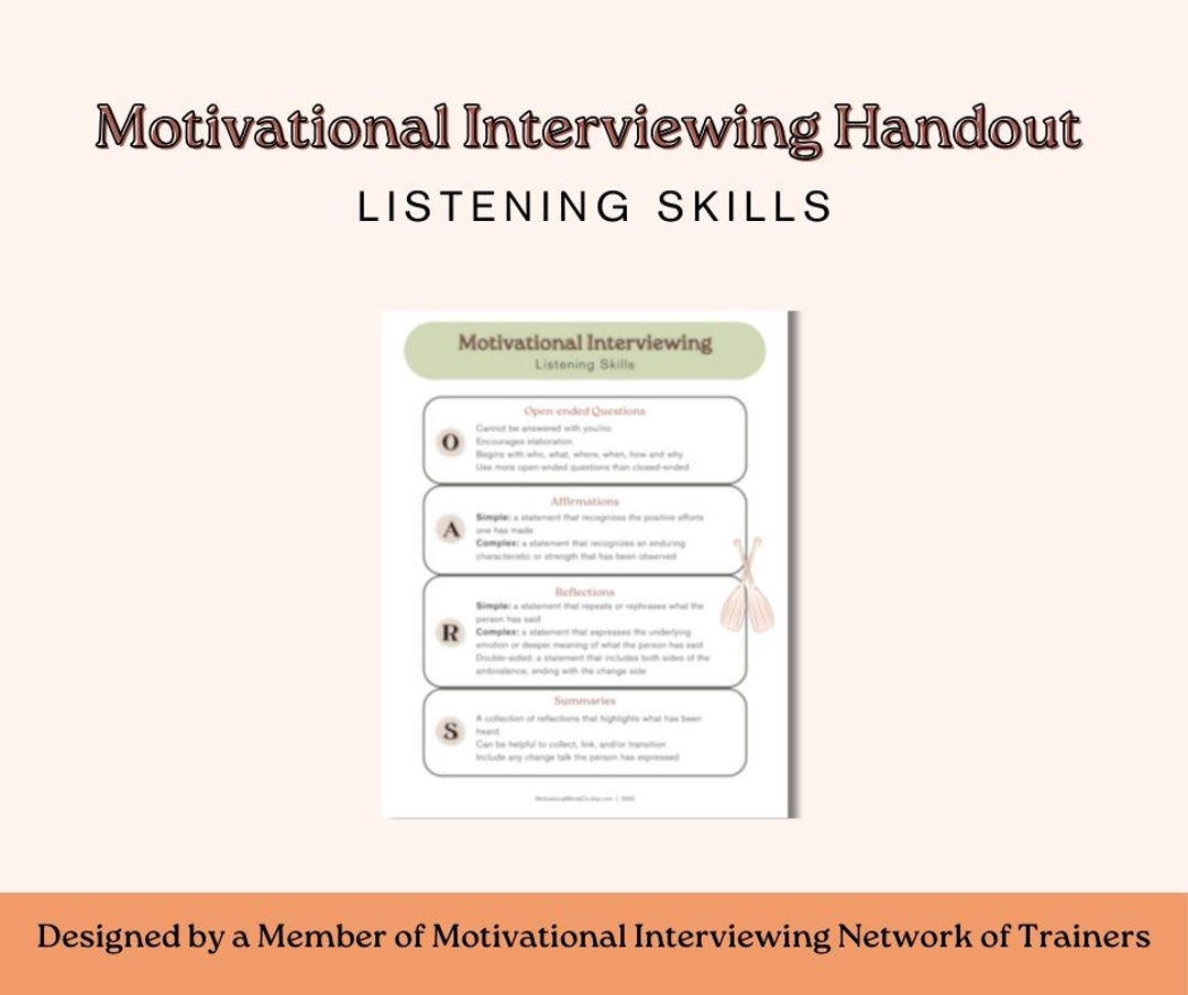 MI OARS Worksheet: Motivational Interviewing Listening Skills (PDF ...