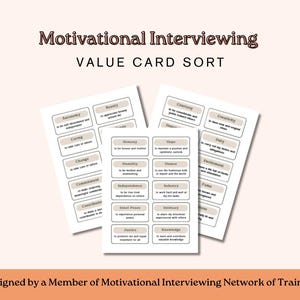 Motivierendes Vorstellungsgespräch zum Ausdrucken | MI Wertkarte Sortiert | Persönliche Werte Deck | Therapeut Digitale Ressourcen |  Nachschlagewerk für soziale Arbeit