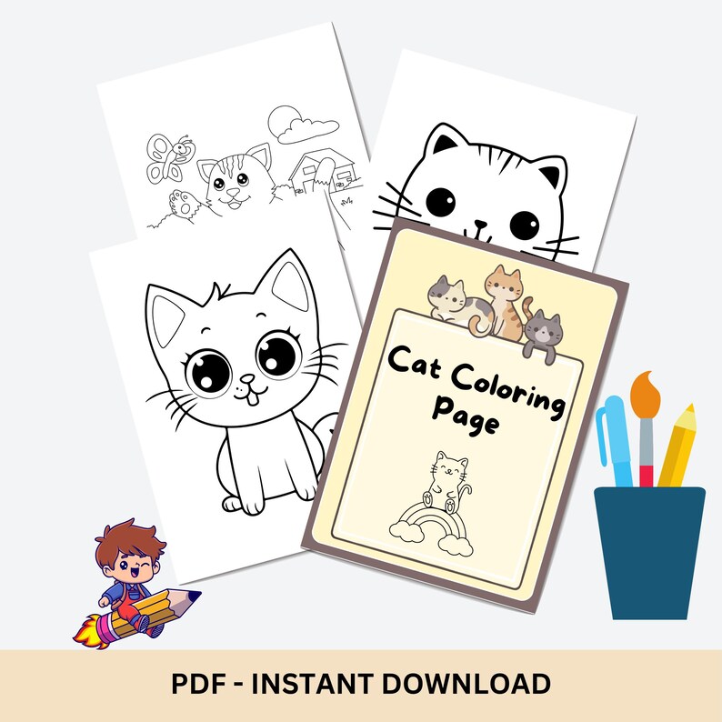 Cat Coloring Page for Kids - Fun Printable Art for Children - Easy and ...