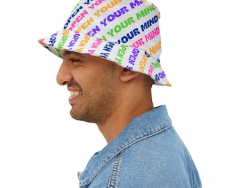 Open Your Mind Bucket Hat | Intellectual Freedom Hat | Free Thought Embroidered Hat | Book Lover Bucket Hat | Minimalist Statement Hat