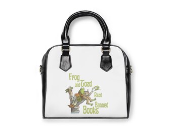 Frog and Toad Read Banned Books Shoulder Handbag, Book Lover Tote, Literary Accessory, Unique Gift for Readers, Eco-friendly Design