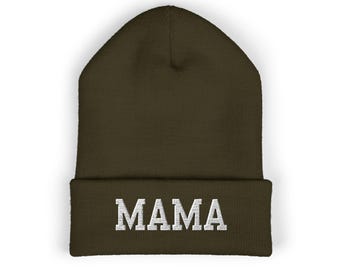 Mama Classic Cuffed Beanie | Cozy Winter Hat, Gifts for Moms, Embroidered Beanie, Fall Accessory, Stylish Headwear, Family Gifts