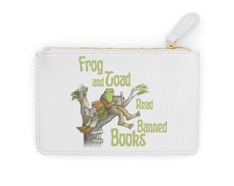 Frog and Toad Read Banned Books Clutch | Book Lover Zipper Pouch | Intellectual Freedom Bag | Literary Satire Purse | Anti-Censorship Gift