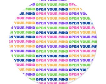 Colorful 'Open Your Mind' Round Vinyl Stickers, Motivational Stickers for Journals, Laptop Decals, Gift for Students, Wall Art