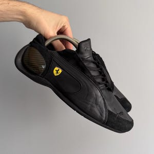 Unique Futuristic Design Puma Ferrari Speedcat Archive Leather Sneakers Y2K Size US 9 Black 2000s Vintage leather suede embroidery