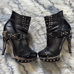 Crazy Y2K NEW ROCK Punk Studded Heeled Boots Size 38