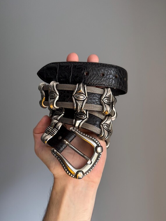 洋服通販 - 新作アイテムを Metal Leathern Italian NANNI Rare Belt Etsy - Ornaments 00s Y2K 小物