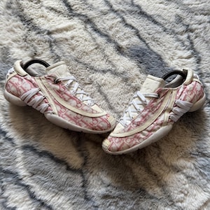 Vintage 2000s Christian Dior Pink Monogram Low Top Sneakers Shoes Size US 7 Women Archive John Galliano Lace