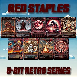 Red Staples - niestandardowe 8-bitowe karty w stylu retro, alternatywna sztuka wysokiej jakości