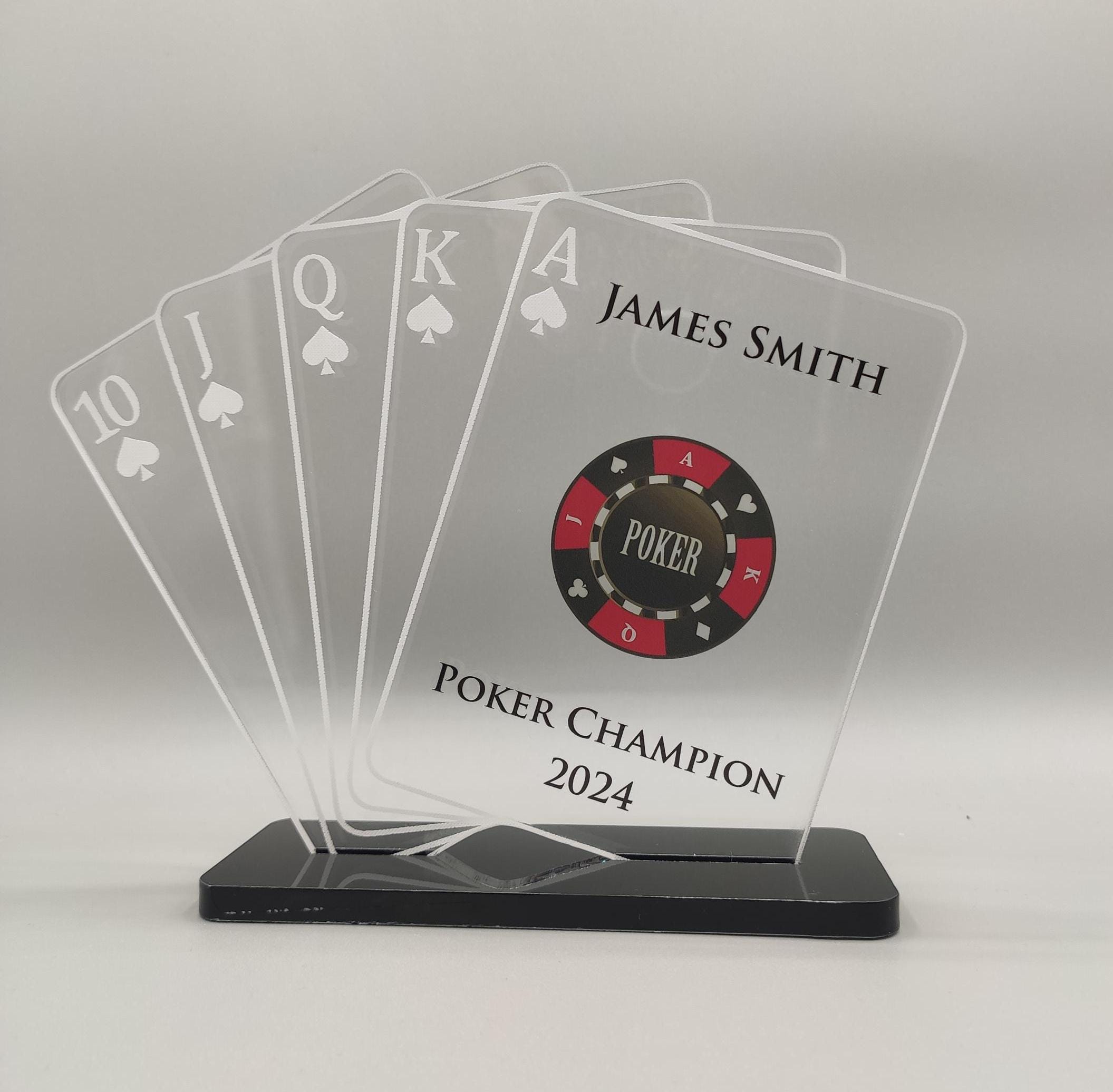Personalized Lucite Poker Award - Option to print your logo - Acrylic Trophy for Poker, Casino, Card games