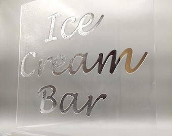 Large Personalized Acrylic Candy Bar or Ice Cream Bar Sign – 3D Gold or Silver Mirror Letters – Party Decor table Display - Frosted or clear