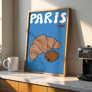 Parisian Breakfast Digital Print | French Pastry Wall Art | Croissant & Pain au Chocolat Poster | Paris Aesthetic Kitchen Decor