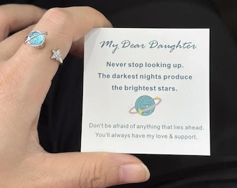 To My Daughter Gift Star & Moon Rotatable Ring, Stress Relief Fidget Ring for Anxiety Relief, Perfect for Birthday Gift, Christmas