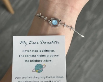 To My Daughter Gift Star & Moon Bracelet, Adjustable One Size Meaningful Night Sky Design Inspirational Message
