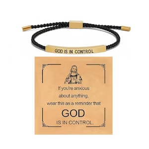 God is in Control Inspiration Bracelet, Unisex Adjustable Unisex Braided Christian Bracelet with Motivational Message Card Gift for Her&Him