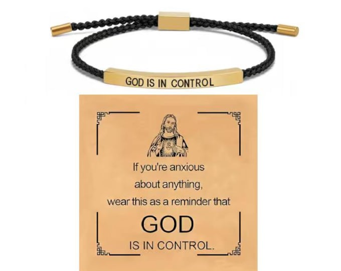 Featured listing image: God is in Control Inspiration Bracelet, Unisex Adjustable Unisex Braided Christian Bracelet with Motivational Message Card Gift for Her&Him
