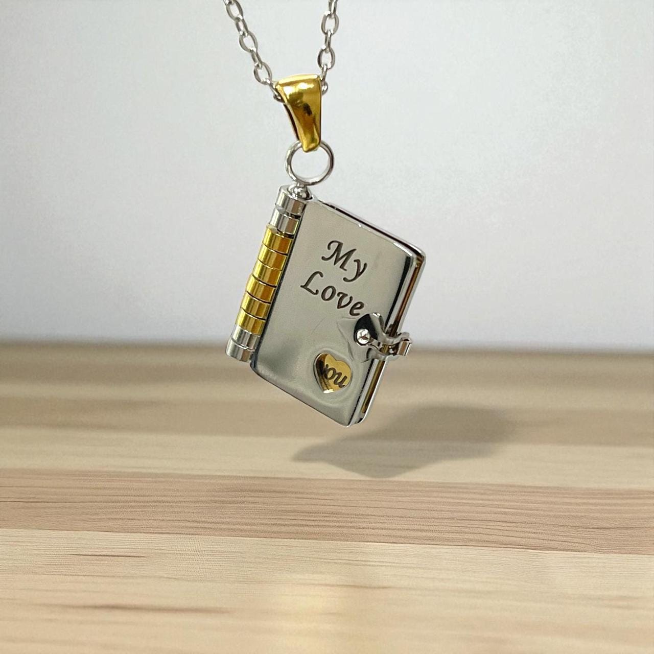 thumbnail image 2 of Book-Shaped Photo Locket Pendant Necklace – Stainless Steel, 18 Inch Chain, For Women / Boys 2 of 5