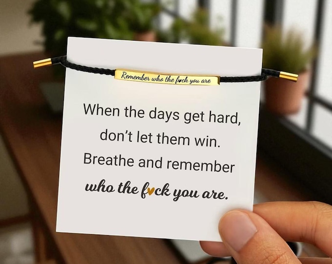 Featured listing image: Remember Who the F you are Inspiration Bracelet, Unisex Adjustable Braided Bracelet with Motivational Message Card Gift for Her&Him