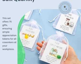 Total of 75 items, set of 25 Inspirational Pocket Favors, Employee Appreciation Gifts Bulk, Coworker Thank You Tokens with Animal Pun Cards,