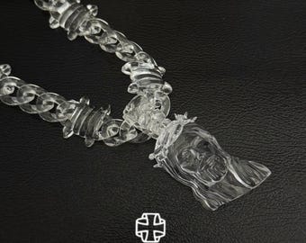 Jesus Pendant Necklace: Clear Barbed Wire Chain, Streetwear Jewelry