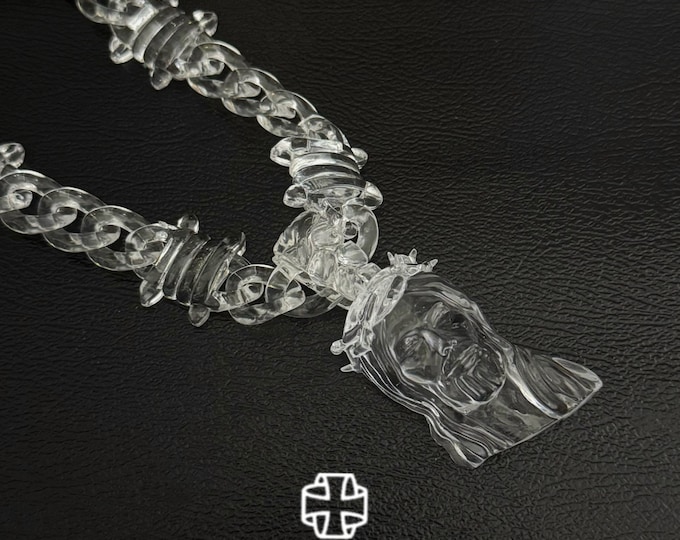 Featured listing image: Jesus Pendant with Clear Barbed Wire Chain Necklace, Christian Religious Necklace for Women Men Boy Girl, Streetwear, Party, Birthday Gift