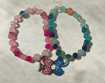 Stitch and Angel Friendship Bracelet Set: Handmade Beaded Jewelry