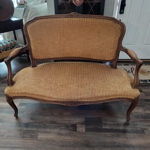 VINTAGE Loveseat/Settee, French Louis XVI Style, Petite, Gold-Tone, Early 1900s!! - BUYER to arrange and pay for shipping or local pickup!