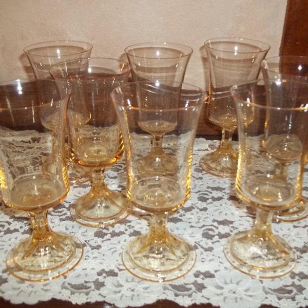 Mid-Century Crystal Stemware Goblets, Set of 8, Golden Amber