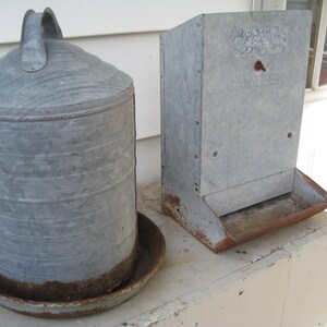 Older Galvanized Steel Chicken Feeder Or Waterer, Choice, Farmhouse Kitchen, Prairie Chic, Garden Planter, Garden Decor