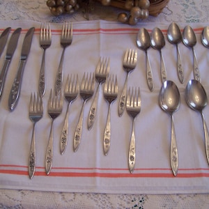 MCM Roses Stainless Flatware Partial Set, 23 PC, My Rose, Fleur,  Mid Century Modern, Knives, Forks, Spoons, Roses, Replacement